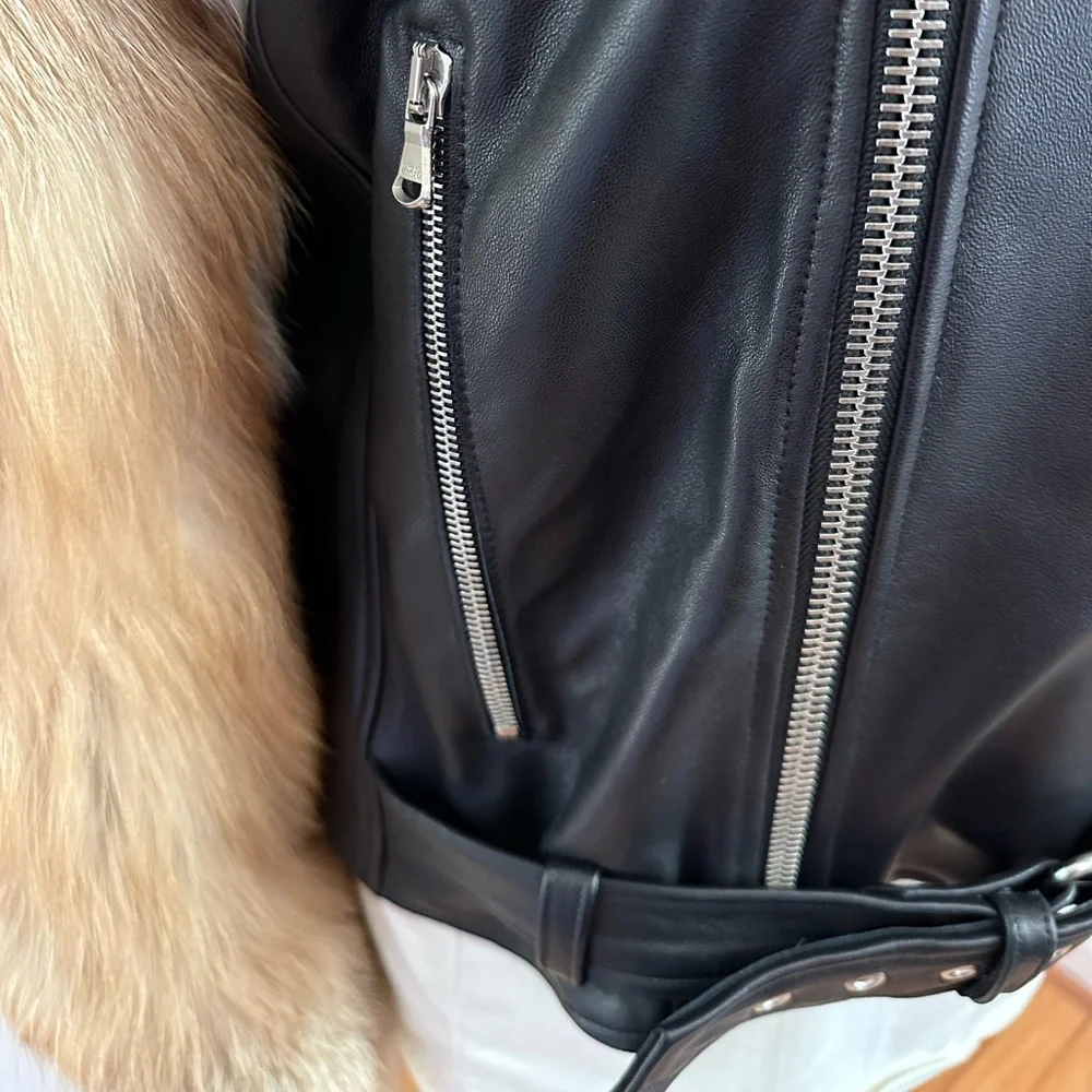 By the Namesake leather jacket with fox fur sleeves - Picture 4 of 17